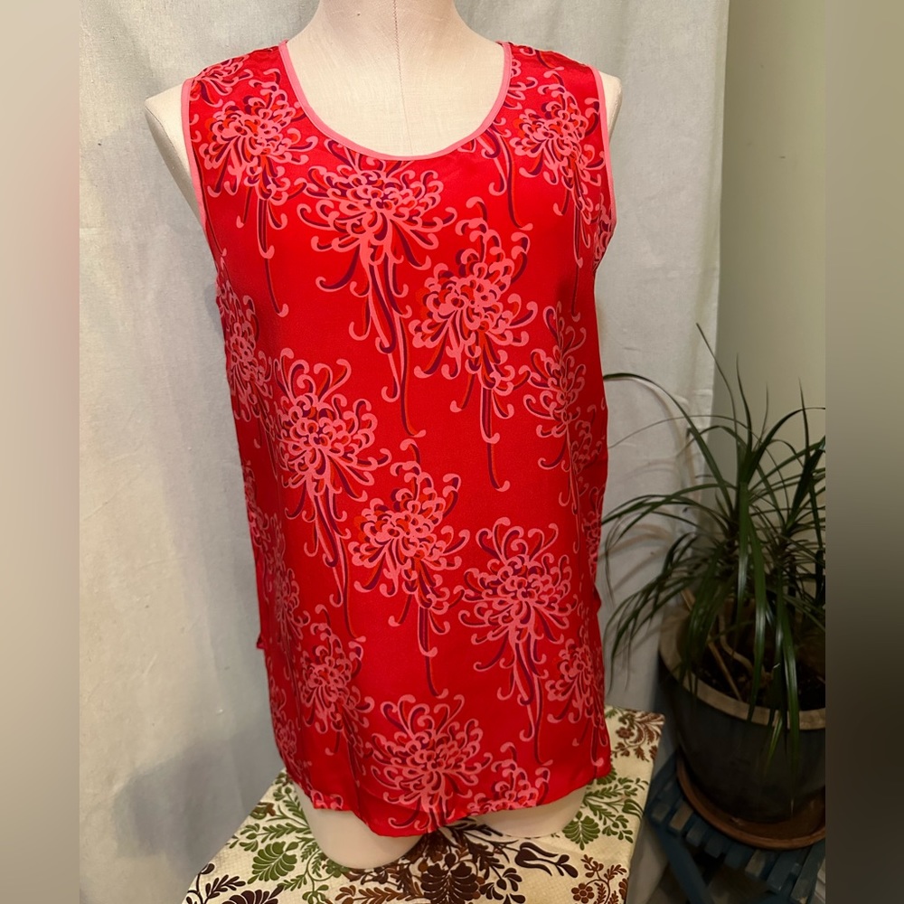 Bob Mackie Silk Chrysanthemum Print Tank